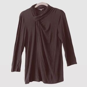 Cable & Gauge | Black Knit Shirred Asymmetrical Neckline Top, Large